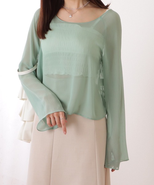 Lace Ladies(レースレディース)の「ボートネック コンパクト シアー フレア プルオーバー(Tシャツ/カットソー・レディース・ベージュ/ブラック/ピンク/ホワイト/ミント・XL/M/S)」の22枚目の写真