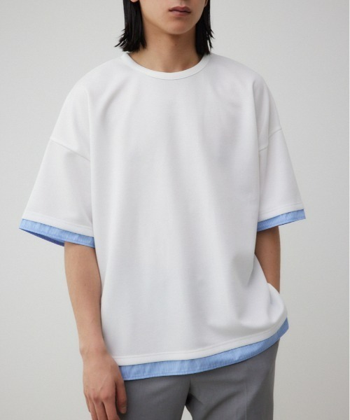 AZUL by moussy（アズールバイマウジー）の「ダンボールシャツレイヤードトップス（Tシャツ/カットソー・メンズ・グレー/ブラック/ホワイト・FREE）」の2枚目の写真
