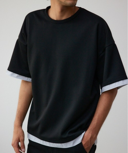 AZUL by moussy（アズールバイマウジー）の「ダンボールシャツレイヤードトップス（Tシャツ/カットソー・メンズ・グレー/ブラック/ホワイト・FREE）」の3枚目の写真
