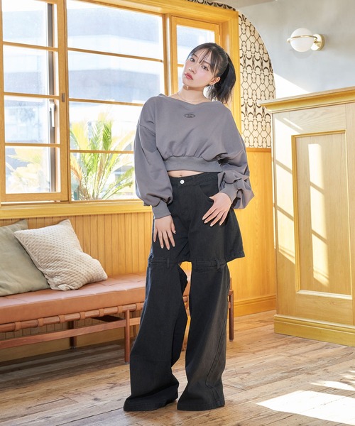 ANDGEEBEE（アンジービー）の「オフショルスウェット（スウェット・レディース・チャコールグレー/イエロー・FREE）」の17枚目の写真