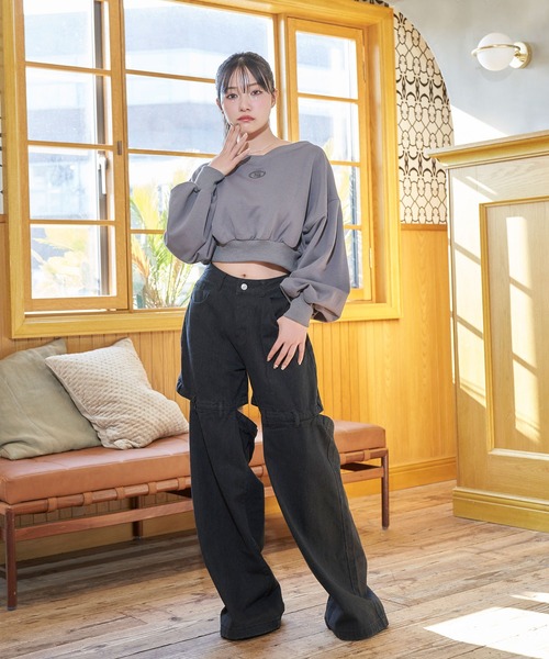 ANDGEEBEE（アンジービー）の「オフショルスウェット（スウェット・レディース・チャコールグレー/イエロー・FREE）」の8枚目の写真