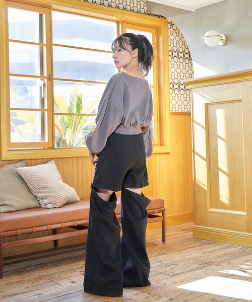 ANDGEEBEE（アンジービー）の「オフショルスウェット（スウェット・レディース・チャコールグレー/イエロー・FREE）」の9枚目の写真