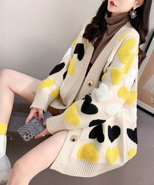 Miniministore(ミニミニストア)の「配色 ニットカーディガン レディース(カーディガン/ボレロ・レディース・グレー/ベージュ・FREE)」の2枚目の写真