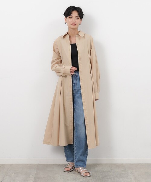 OPAQUE.CLIP（オペークドットクリップ）の「◆フィット＆フレアドルマンスリーブシャツワンピース【洗濯機洗い可】（ワンピース・レディース・ライトブルー/ネイビー/ベージュ・42/38/40）」の6枚目の写真