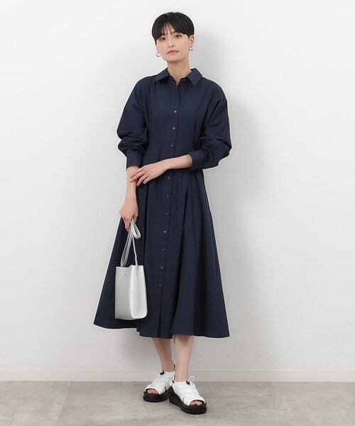 新品 FEMMENT 定価¥4万3000円　シャツワンピース ◇コットンサテンバンドカラーシャツワンピース
