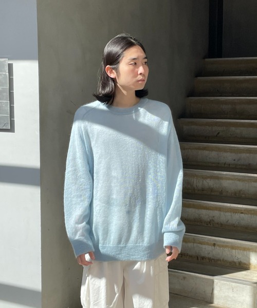 URU(ウル)の「URU/ウル/CREWNECK KNIT(ニット/セーター・メンズ・ブルー/ベージュ・2)」の4枚目の写真