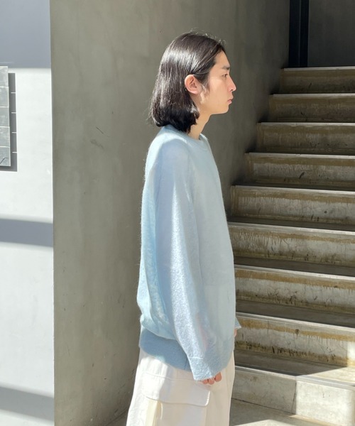 URU(ウル)の「URU/ウル/CREWNECK KNIT(ニット/セーター・メンズ・ブルー/ベージュ・2)」の5枚目の写真