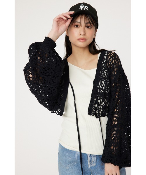 RODEO CROWNS WIDE BOWL（ロデオクラウンズワイドボウル）の「クロシェニットボレロ（カーディガン/ボレロ・レディース・ブラック/オフホワイト/ライトイエロー・FREE）」の12枚目の写真