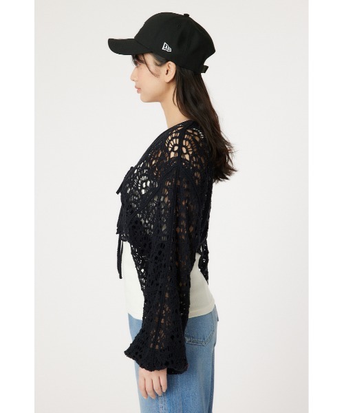 RODEO CROWNS WIDE BOWL（ロデオクラウンズワイドボウル）の「クロシェニットボレロ（カーディガン/ボレロ・レディース・ブラック/オフホワイト/ライトイエロー・FREE）」の7枚目の写真