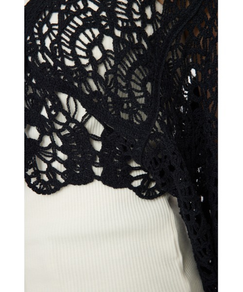 RODEO CROWNS WIDE BOWL（ロデオクラウンズワイドボウル）の「クロシェニットボレロ（カーディガン/ボレロ・レディース・ブラック/オフホワイト/ライトイエロー・FREE）」の4枚目の写真