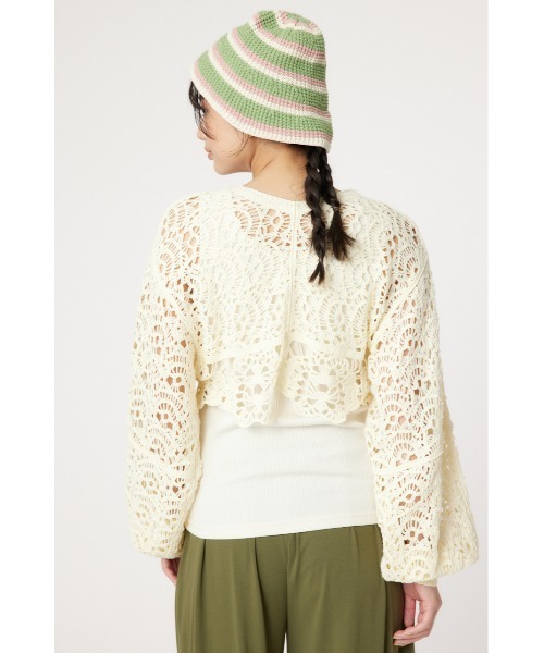 RODEO CROWNS WIDE BOWL（ロデオクラウンズワイドボウル）の「クロシェニットボレロ（カーディガン/ボレロ・レディース・ブラック/オフホワイト/ライトイエロー・FREE）」の21枚目の写真