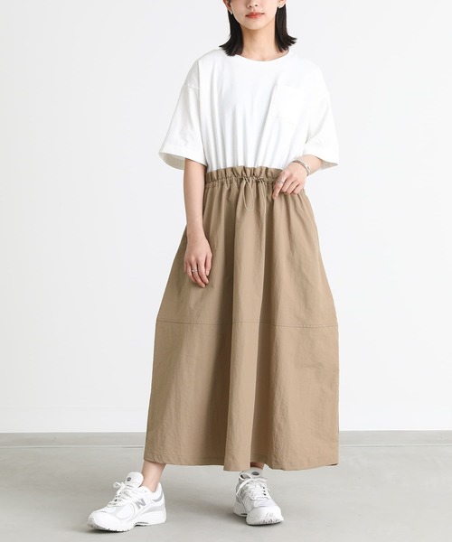 n'OrLABEL(ノアールレーベル)の「異素材ドッキングドロストワンピース(ワンピース・レディース・ブラック/ベージュ・2/1)」の2枚目の写真