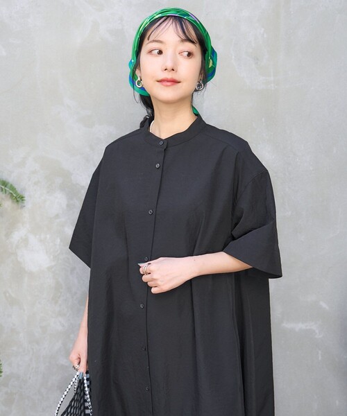 FREAK'S STORE（フリークスストア）の「※入荷NG　マオカラー 半袖フレアワンピース/シャツワンピース（シャツワンピース・レディース・ベージュ/ブラック/オフホワイト/ブルー・ﾌﾘ-）」の21枚目の写真