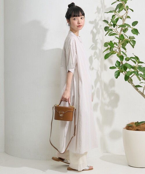 FREAK'S STORE（フリークスストア）の「※入荷NG　マオカラー 半袖フレアワンピース/シャツワンピース（シャツワンピース・レディース・ベージュ/ブラック/オフホワイト/ブルー・ﾌﾘ-）」の7枚目の写真