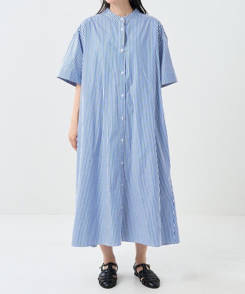 FREAK'S STORE（フリークスストア）の「※入荷NG　マオカラー 半袖フレアワンピース/シャツワンピース（シャツワンピース・レディース・ベージュ/ブラック/オフホワイト/ブルー・ﾌﾘ-）」の9枚目の写真