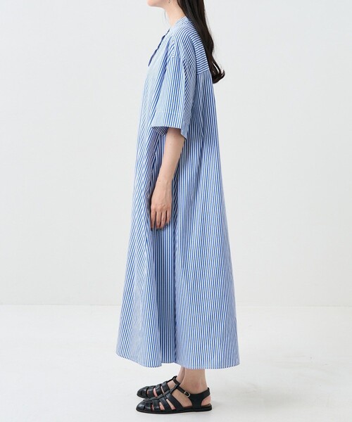 FREAK'S STORE（フリークスストア）の「※入荷NG　マオカラー 半袖フレアワンピース/シャツワンピース（シャツワンピース・レディース・ベージュ/ブラック/オフホワイト/ブルー・ﾌﾘ-）」の10枚目の写真