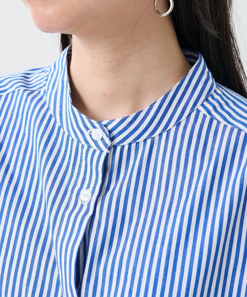 FREAK'S STORE（フリークスストア）の「※入荷NG　マオカラー 半袖フレアワンピース/シャツワンピース（シャツワンピース・レディース・ベージュ/ブラック/オフホワイト/ブルー・ﾌﾘ-）」の12枚目の写真