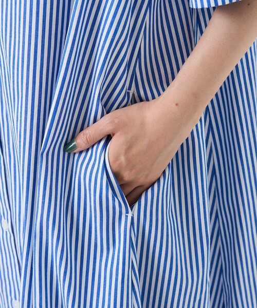 FREAK'S STORE（フリークスストア）の「※入荷NG　マオカラー 半袖フレアワンピース/シャツワンピース（シャツワンピース・レディース・ベージュ/ブラック/オフホワイト/ブルー・ﾌﾘ-）」の15枚目の写真