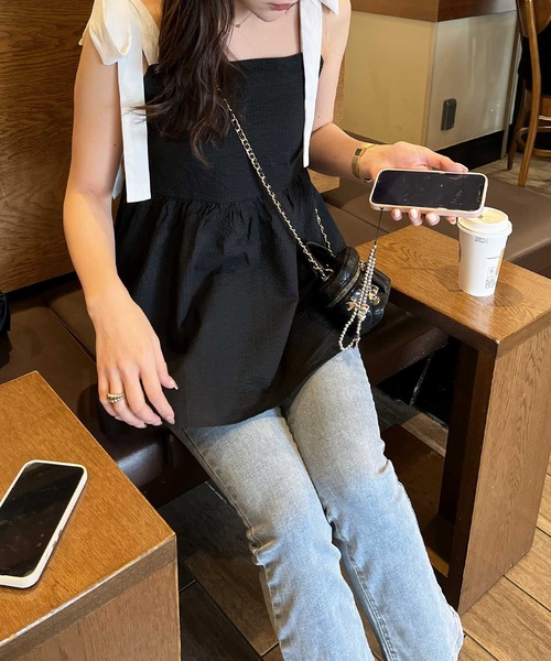 nelliy.（ネルリー）の「バイカラーぽこぽこリボンビスチェ（キャミソール・レディース・ブラック/ホワイト・MEDIUM/LARGE）」の15枚目の写真