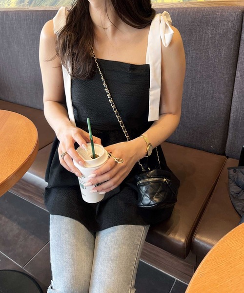 nelliy.（ネルリー）の「バイカラーぽこぽこリボンビスチェ（キャミソール・レディース・ブラック/ホワイト・MEDIUM/LARGE）」の16枚目の写真