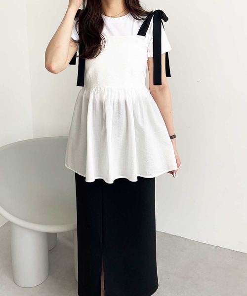 nelliy.（ネルリー）の「バイカラーぽこぽこリボンビスチェ（キャミソール・レディース・ブラック/ホワイト・MEDIUM/LARGE）」の20枚目の写真