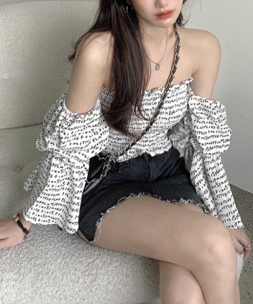 オフショルダーパフスリーブシフォントップス – Salang