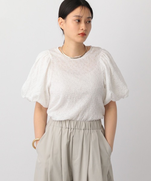 A part by（アパートバイ）の「ジャガードシアーパフ_半袖（Tシャツ/カットソー・レディース・ブラック/オフホワイト・FREE）」の22枚目の写真