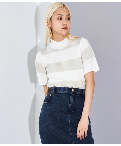 Settimissimo（セッティミッシモ）の「プレーティング チェック ハーフスリーブ トップス（Tシャツ/カットソー・レディース・オフホワイト/ネイビー/ピンク・FREE）」の5枚目の写真