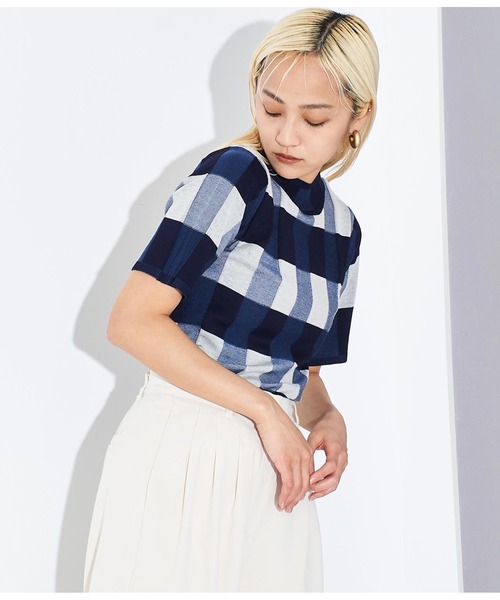 Settimissimo（セッティミッシモ）の「プレーティング チェック ハーフスリーブ トップス（Tシャツ/カットソー・レディース・オフホワイト/ネイビー/ピンク・FREE）」の13枚目の写真