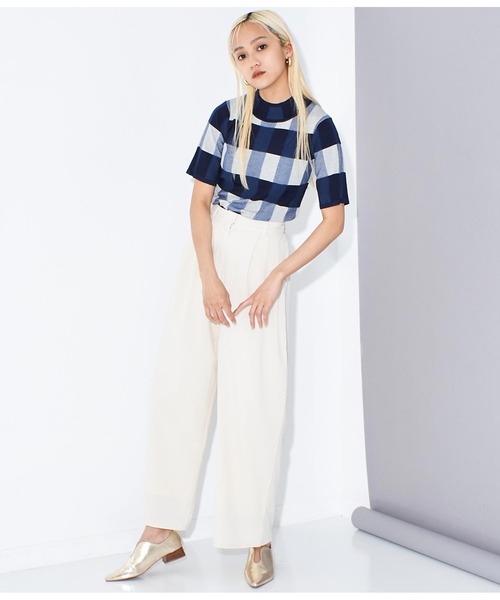 Settimissimo（セッティミッシモ）の「プレーティング チェック ハーフスリーブ トップス（Tシャツ/カットソー・レディース・オフホワイト/ネイビー/ピンク・FREE）」の14枚目の写真