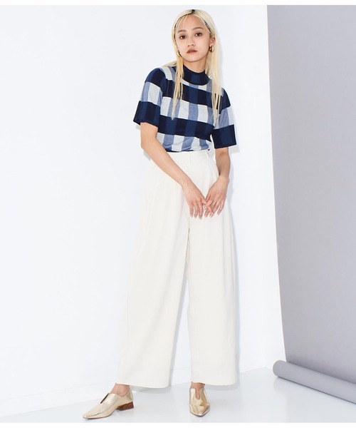 Settimissimo（セッティミッシモ）の「プレーティング チェック ハーフスリーブ トップス（Tシャツ/カットソー・レディース・オフホワイト/ネイビー/ピンク・FREE）」の15枚目の写真