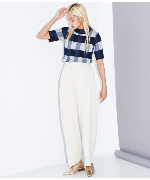 Settimissimo（セッティミッシモ）の「プレーティング チェック ハーフスリーブ トップス（Tシャツ/カットソー・レディース・オフホワイト/ネイビー/ピンク・FREE）」の16枚目の写真