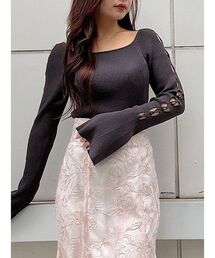 レースアップスリーブニット