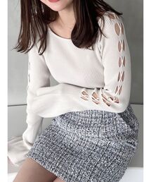 レースアップスリーブニット