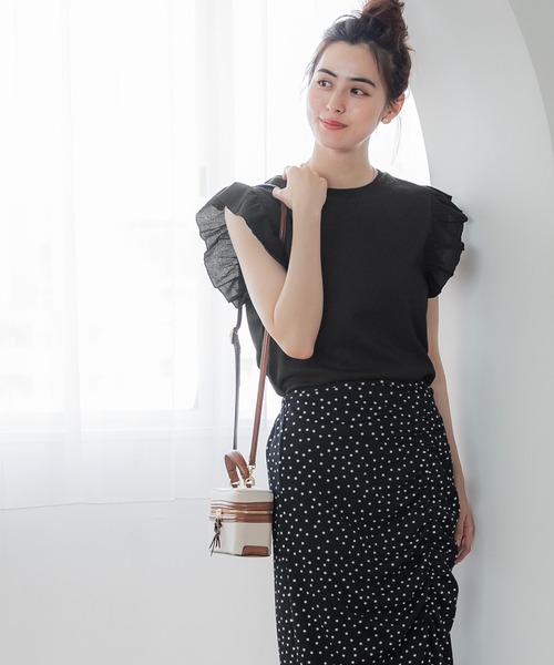 coca（coca）（コカ）の「【WEB限定セール】シャーリング袖フリルトップス（Tシャツ/カットソー・レディース・ブラック/A・M/L）」の7枚目の写真