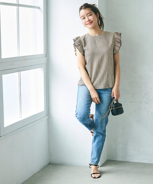 coca（coca）（コカ）の「【WEB限定セール】シャーリング袖フリルトップス（Tシャツ/カットソー・レディース・ブラック/A・M/L）」の9枚目の写真