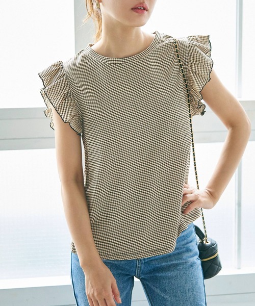 coca（coca）（コカ）の「【WEB限定セール】シャーリング袖フリルトップス（Tシャツ/カットソー・レディース・ブラック/A・M/L）」の8枚目の写真