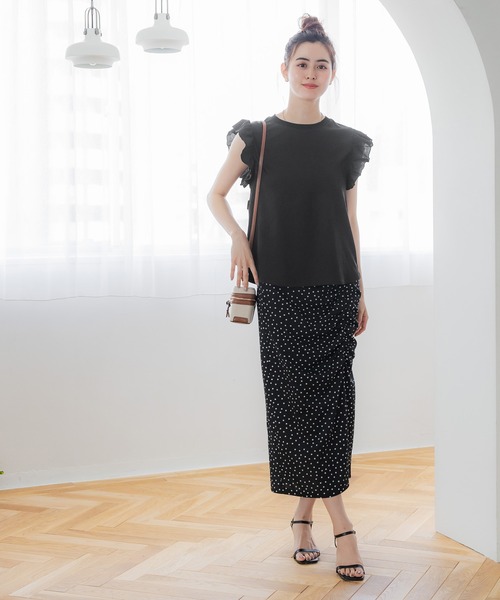 coca（coca）（コカ）の「【WEB限定セール】シャーリング袖フリルトップス（Tシャツ/カットソー・レディース・ブラック/A・M/L）」の3枚目の写真