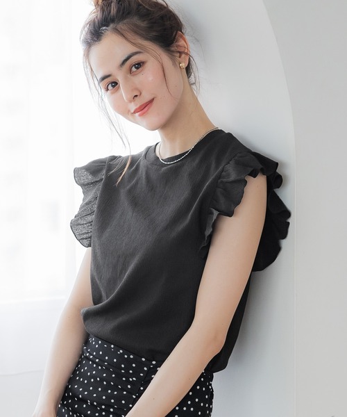 coca（coca）（コカ）の「【WEB限定セール】シャーリング袖フリルトップス（Tシャツ/カットソー・レディース・ブラック/A・M/L）」の4枚目の写真