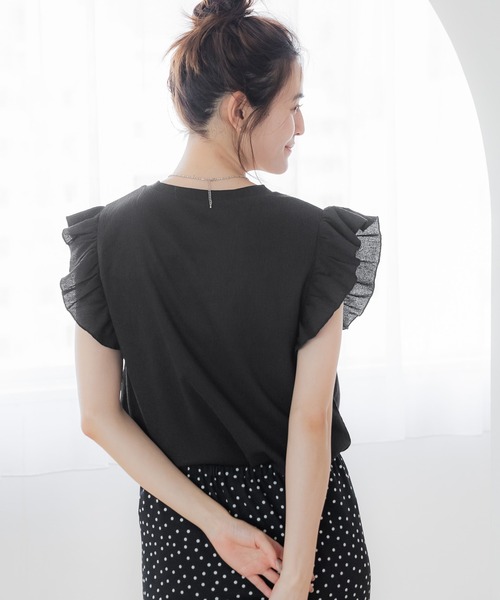 coca（coca）（コカ）の「【WEB限定セール】シャーリング袖フリルトップス（Tシャツ/カットソー・レディース・ブラック/A・M/L）」の5枚目の写真