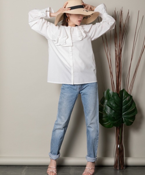 MHBG TOKYO（エムエイチビージートーキョー）の「ラッフルフリルシャツ（シャツ/ブラウス・レディース・サックスブルー/アイボリー・FREE）」の17枚目の写真