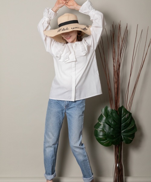 MHBG TOKYO（エムエイチビージートーキョー）の「ラッフルフリルシャツ（シャツ/ブラウス・レディース・サックスブルー/アイボリー・FREE）」の16枚目の写真