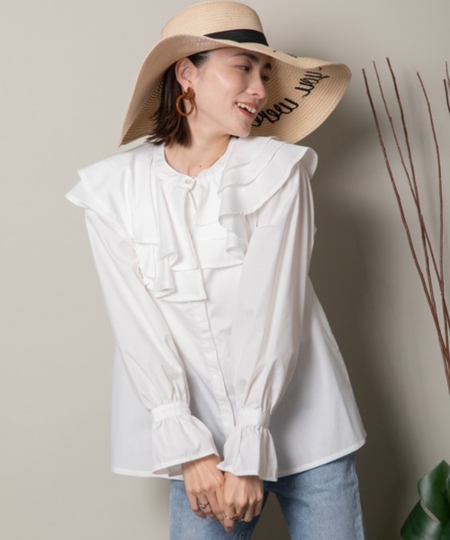 MHBG TOKYO（エムエイチビージートーキョー）の「ラッフルフリルシャツ（シャツ/ブラウス・レディース・サックスブルー/アイボリー・FREE）」の15枚目の写真