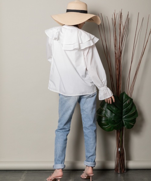 MHBG TOKYO（エムエイチビージートーキョー）の「ラッフルフリルシャツ（シャツ/ブラウス・レディース・サックスブルー/アイボリー・FREE）」の13枚目の写真