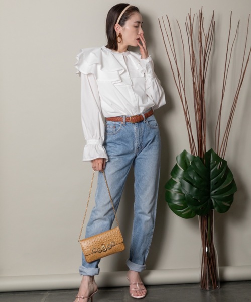 MHBG TOKYO（エムエイチビージートーキョー）の「ラッフルフリルシャツ（シャツ/ブラウス・レディース・サックスブルー/アイボリー・FREE）」の19枚目の写真