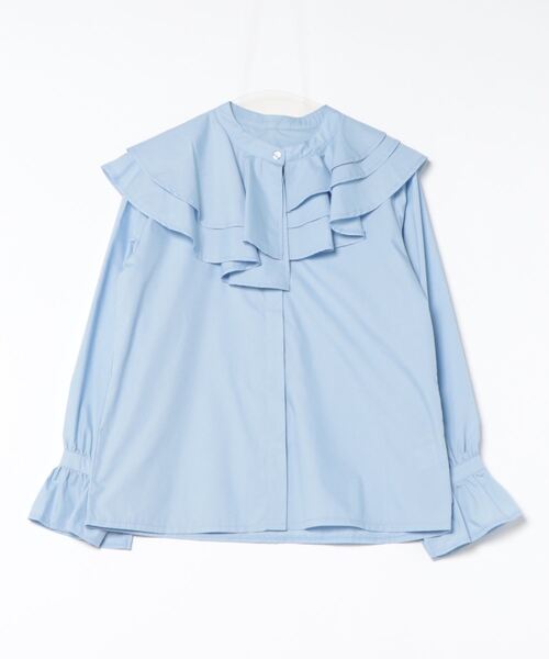 MHBG TOKYO（エムエイチビージートーキョー）の「ラッフルフリルシャツ（シャツ/ブラウス・レディース・サックスブルー/アイボリー・FREE）」の4枚目の写真