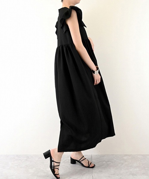 STYLEBLOCK（スタイルブロック）の「リネンタッチショルダーフリルワンピース（ワンピース・レディース・ブラック/オレンジ/ブルー/ライトベージュ・M）」の7枚目の写真