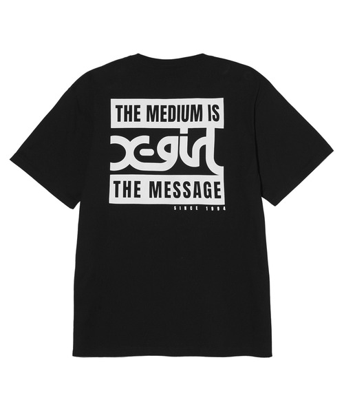 X-girl（エックスガール）の「2 BOX MILLS LOGO S/S TEE（Tシャツ/カットソー・レディース・ブラック/オリーブ/ホワイト・S/M/L/XL）」の2枚目の写真