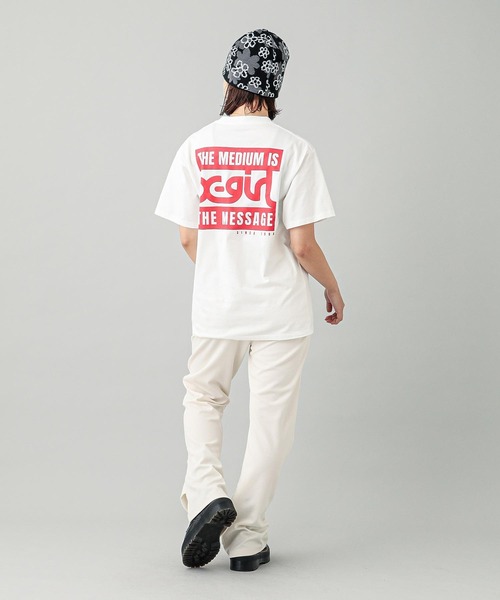 X-girl（エックスガール）の「2 BOX MILLS LOGO S/S TEE（Tシャツ/カットソー・レディース・ブラック/オリーブ/ホワイト・S/M/L/XL）」の10枚目の写真