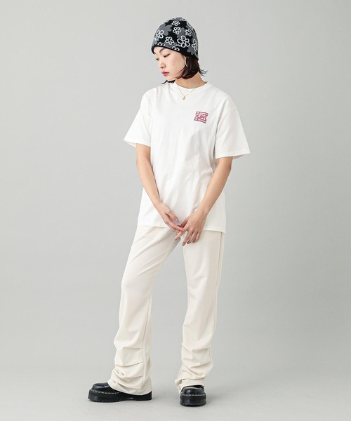 X-girl（エックスガール）の「2 BOX MILLS LOGO S/S TEE（Tシャツ/カットソー・レディース・ブラック/オリーブ/ホワイト・S/M/L/XL）」の7枚目の写真